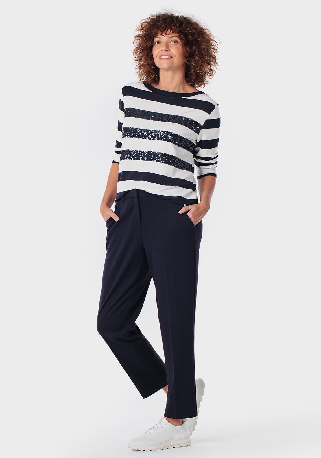Striped T-Shirt With Sequins - Blue Navy