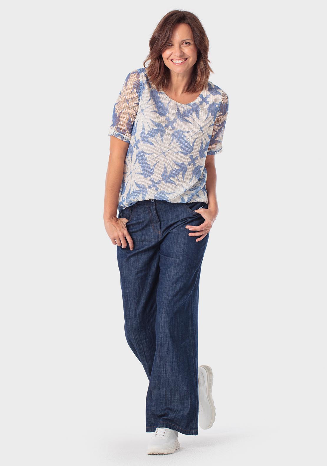 Mesh Printed T-Shirt - Blue Porcelain