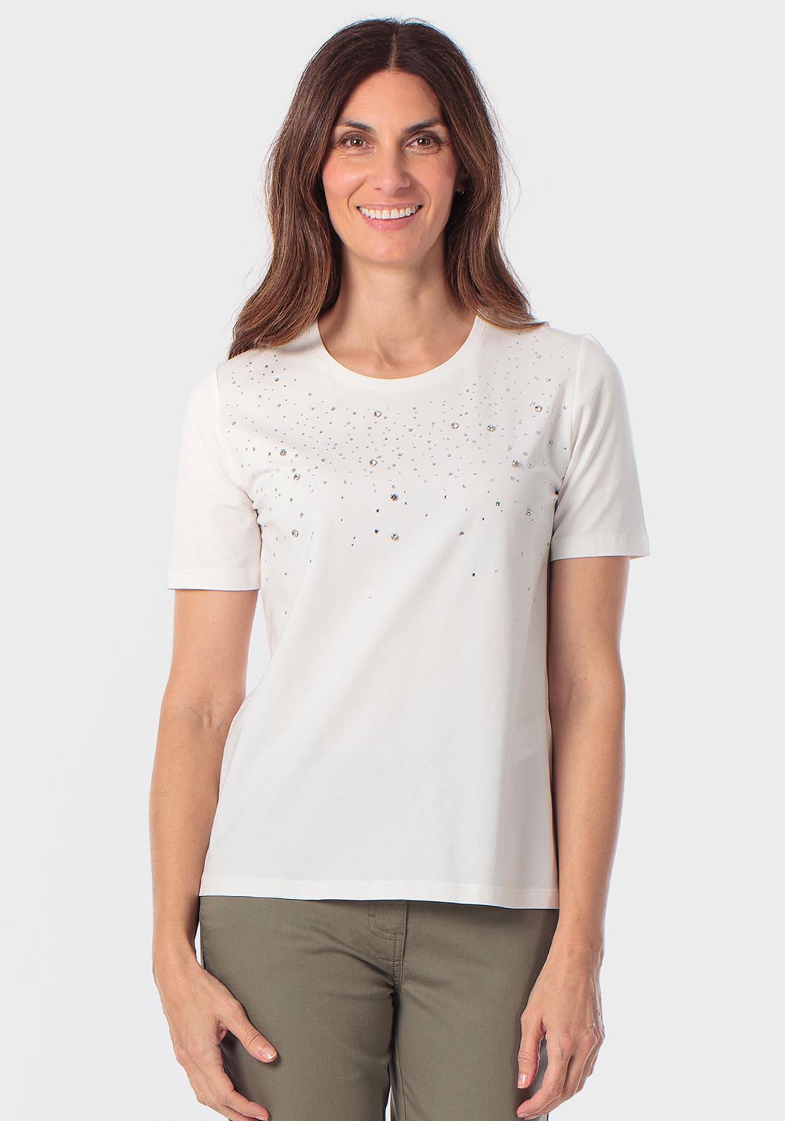 T-Shirt With Gemstones - White Talc