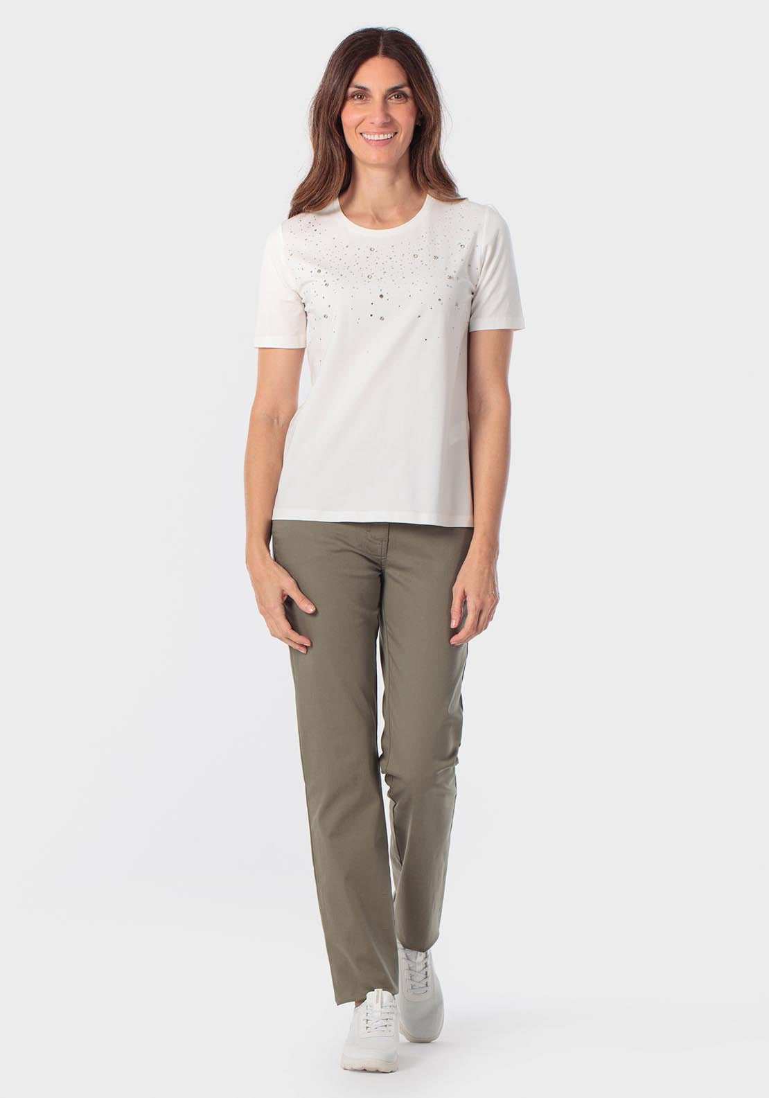 T-Shirt With Gemstones - White Talc