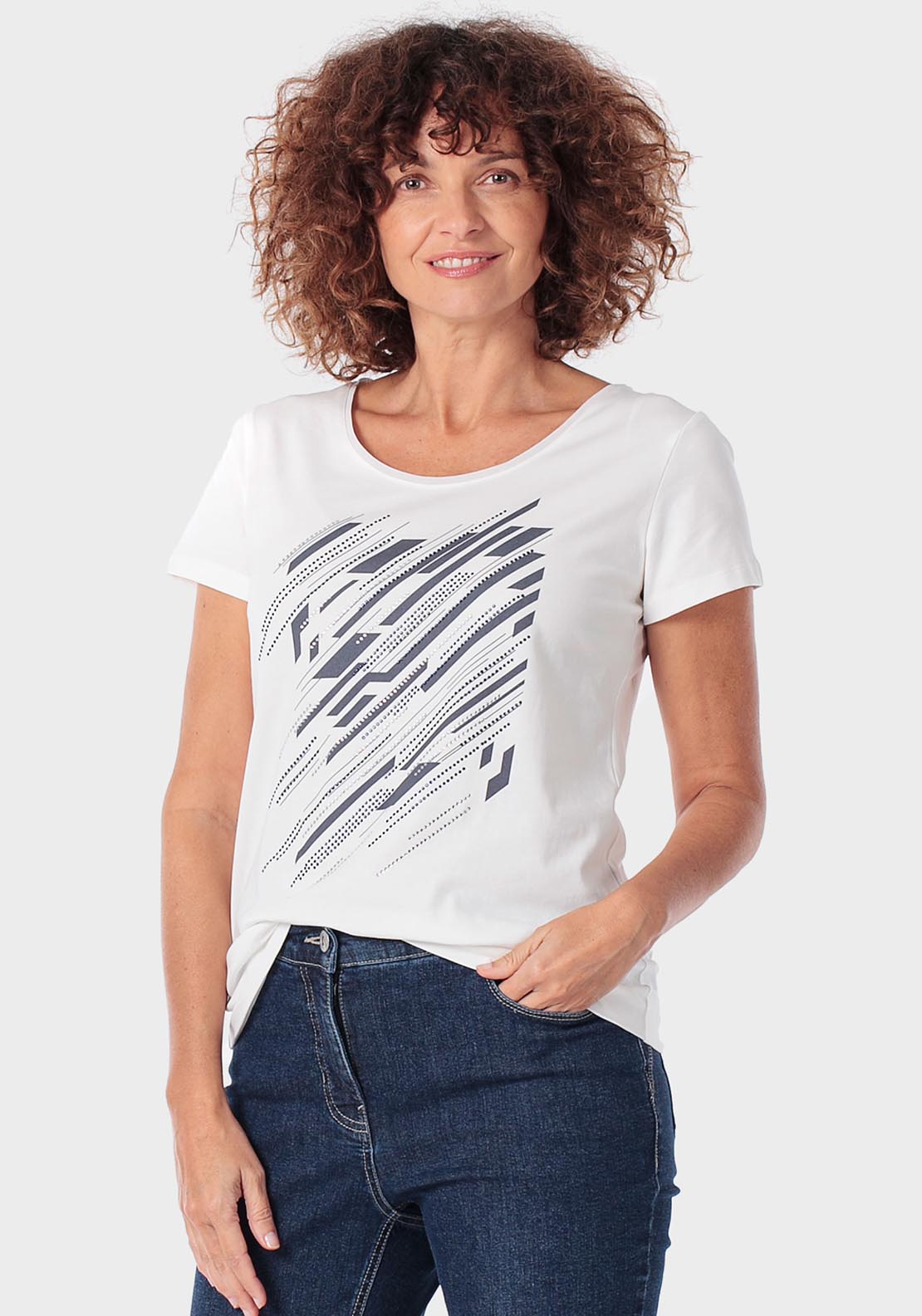 Printed T-Shirt With Gemstones - White Talc