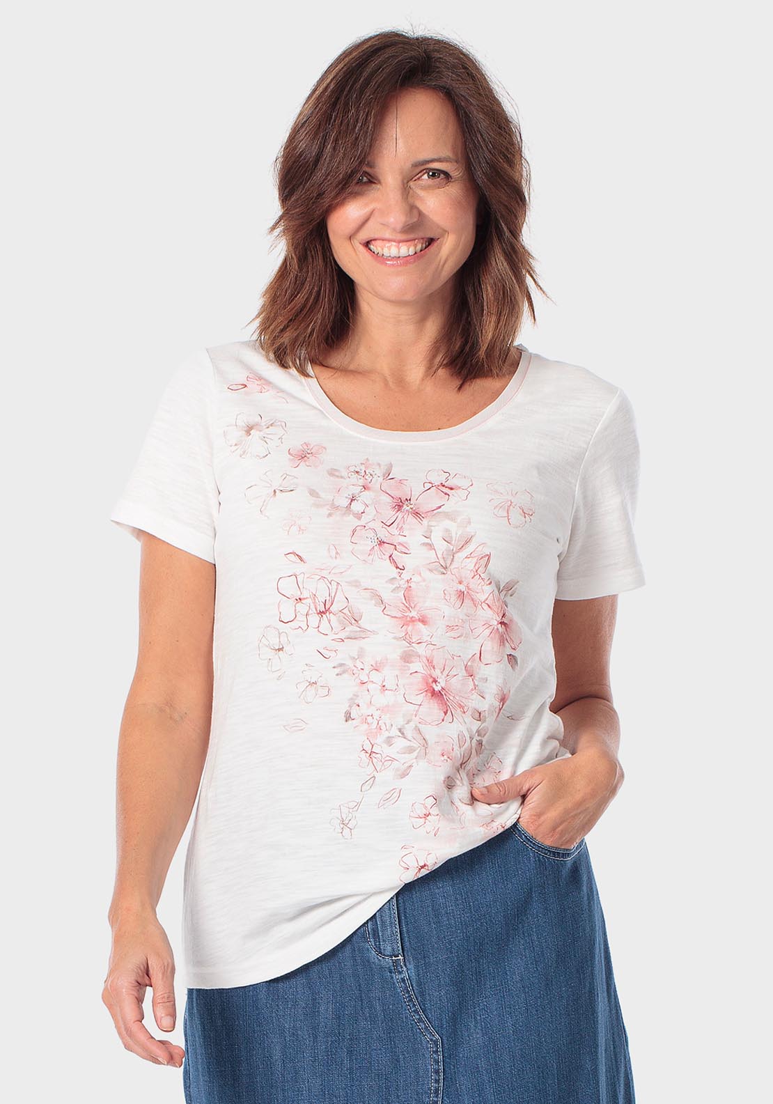 Cotton Floral Print T-Shirt - Pink Sorbet