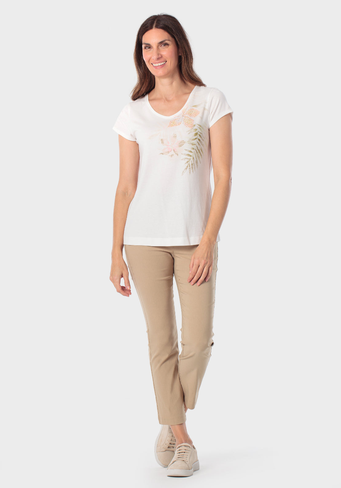Floral Rhinestone T-Shirt - White