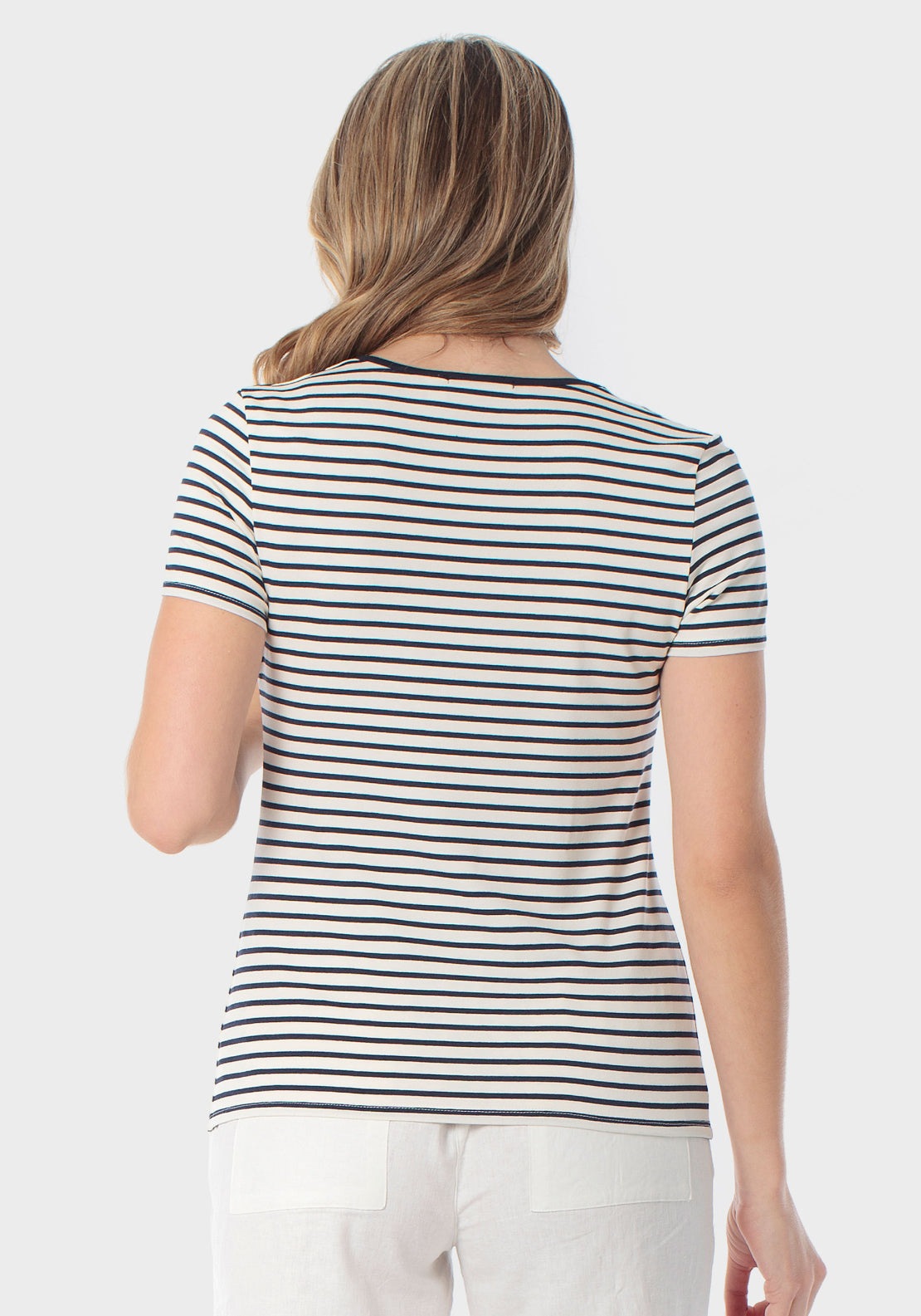 Striped T-Shirt With Gemstone Details - White