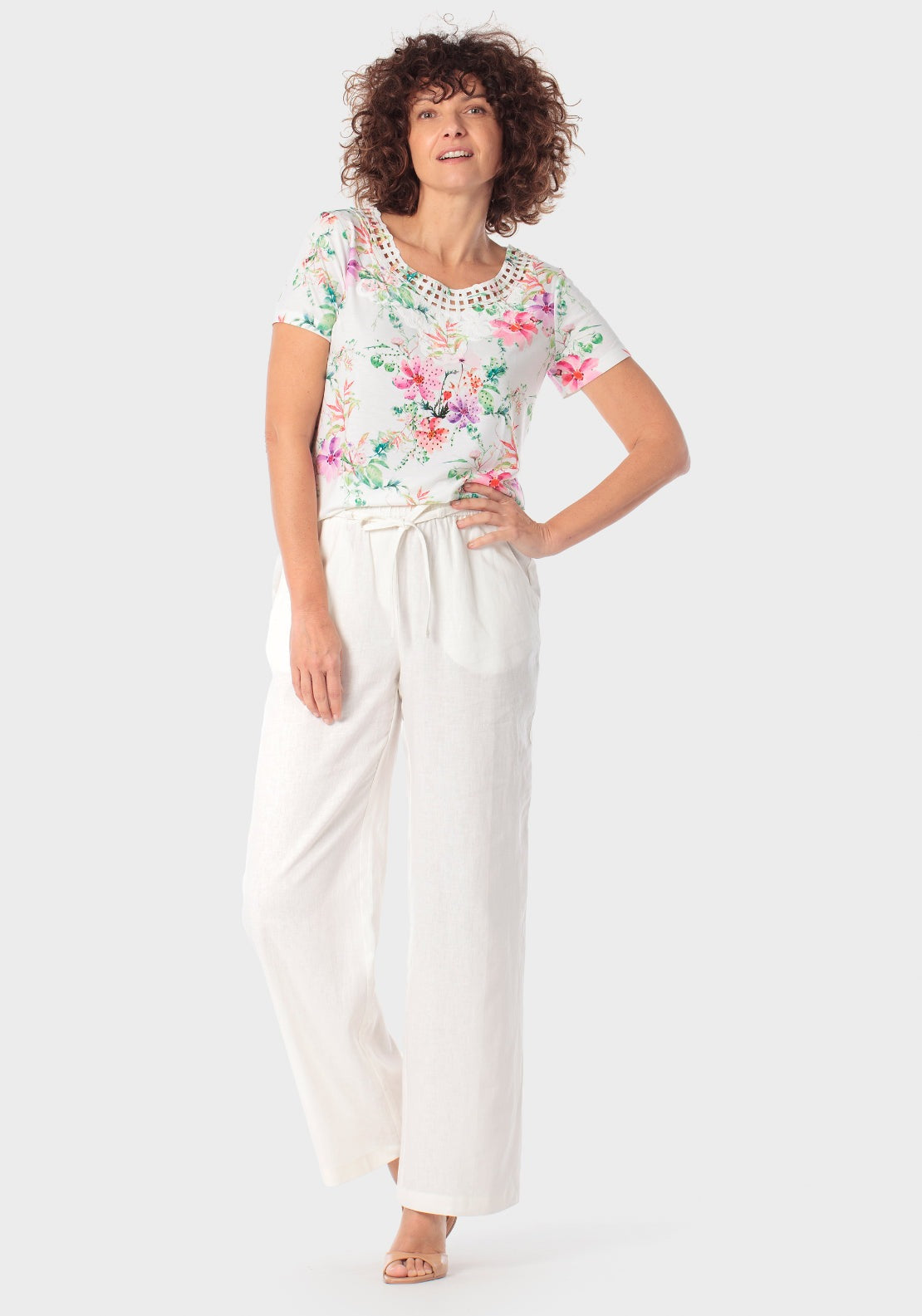 Floral Print Round Neck T-Shirt - Pink