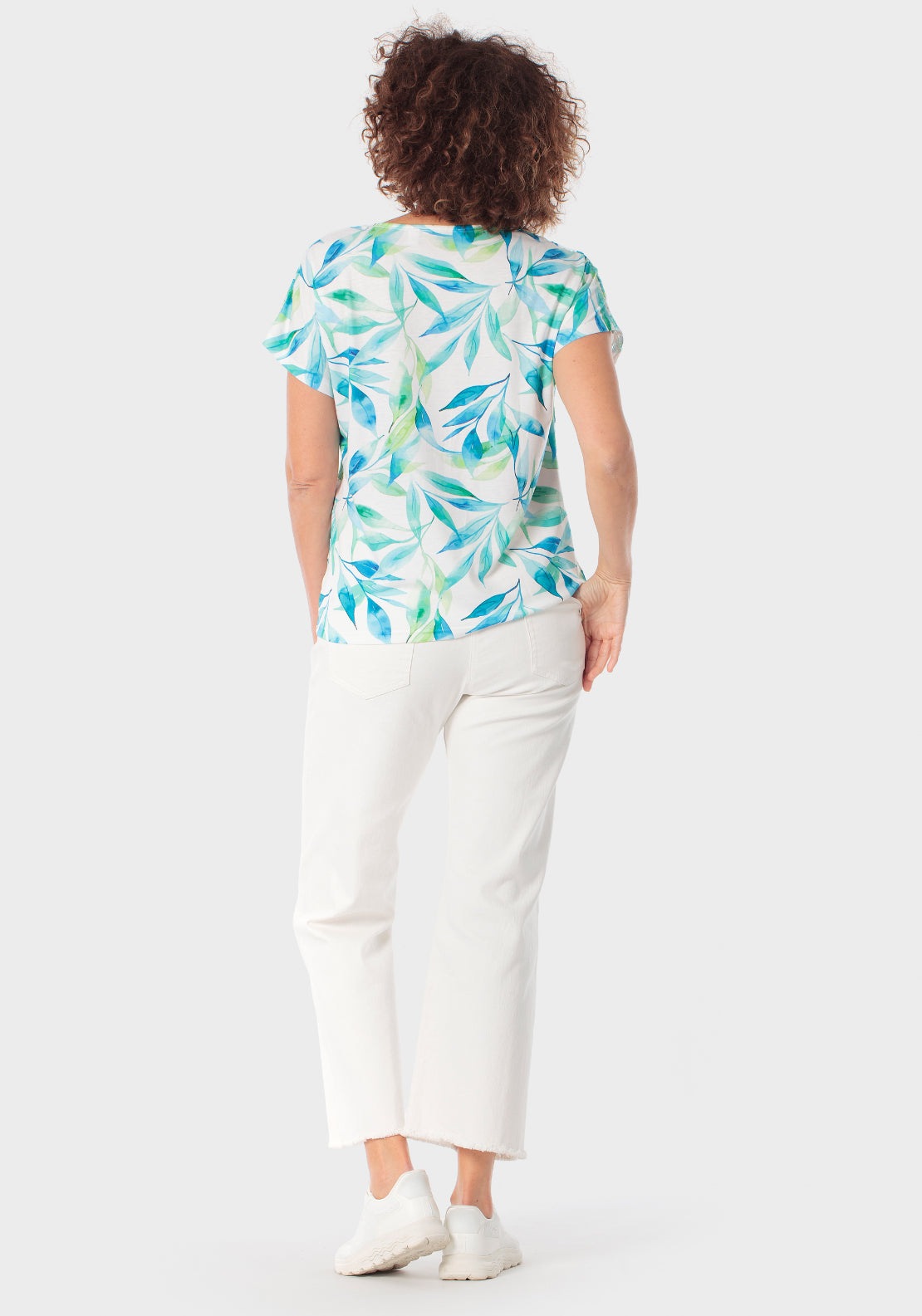 Printed Round Neck Crochet T-Shirt - Green