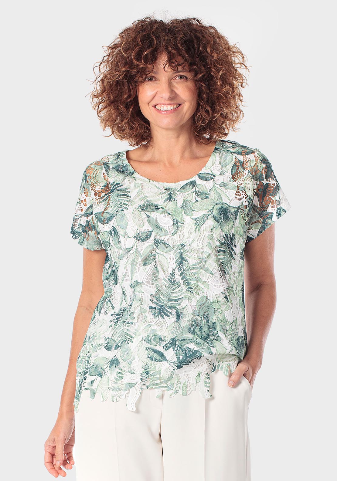 Printed Crochet T-Shirt - Green Aquamarine