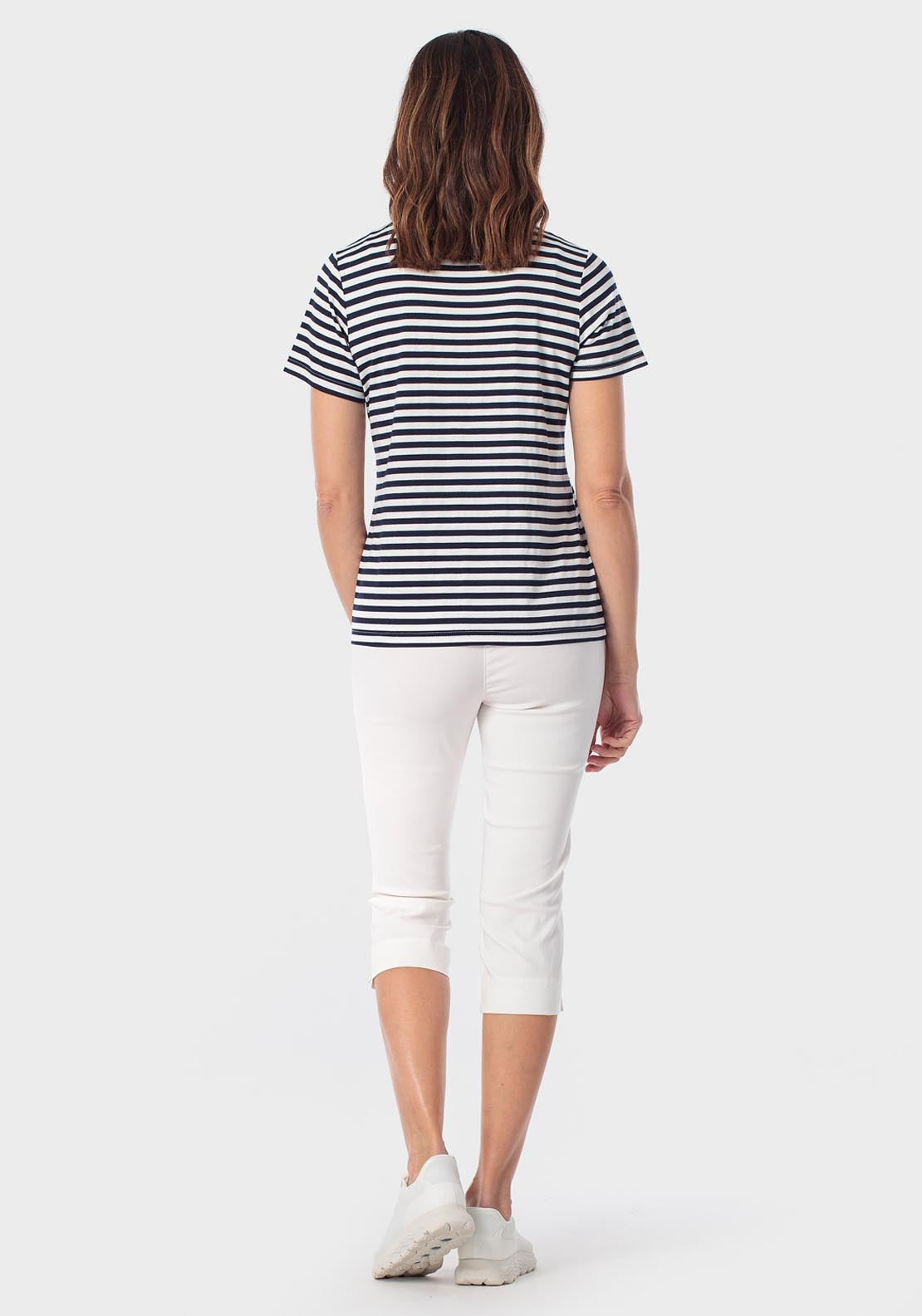 Striped T-Shirt With Gemstones - Blue Navy