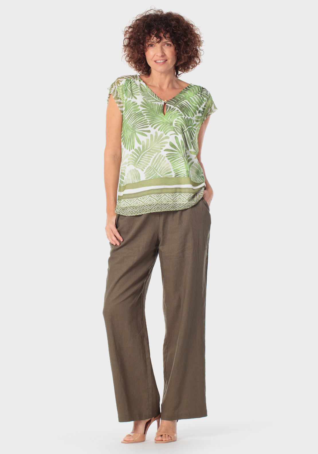 Tropical Keyhole Neckline T-Shirt - Green
