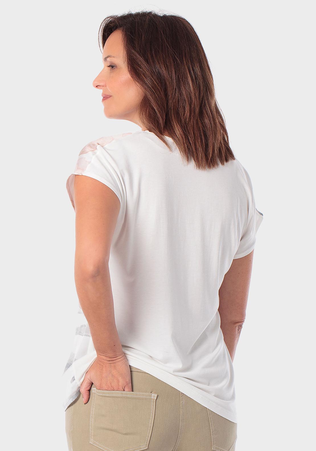 Rhinestone Printed T-Shirt - Beige