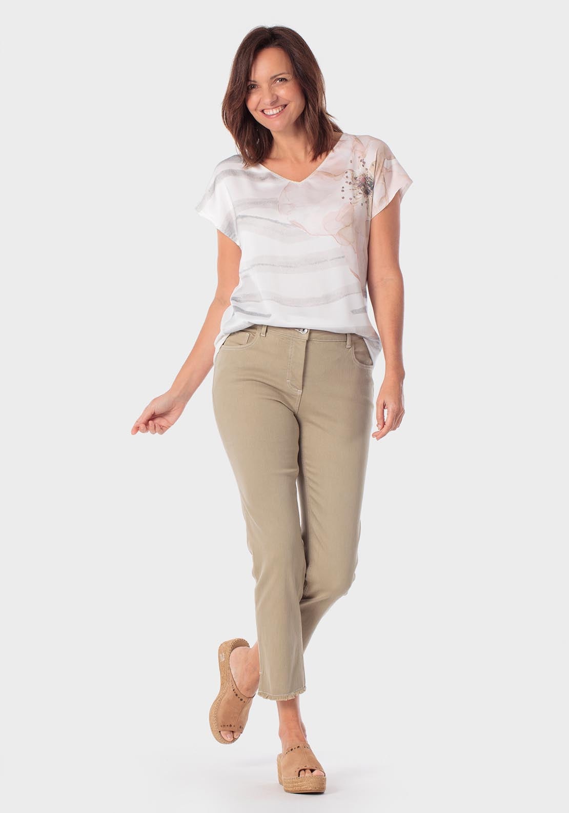 Rhinestone Printed T-Shirt - Beige