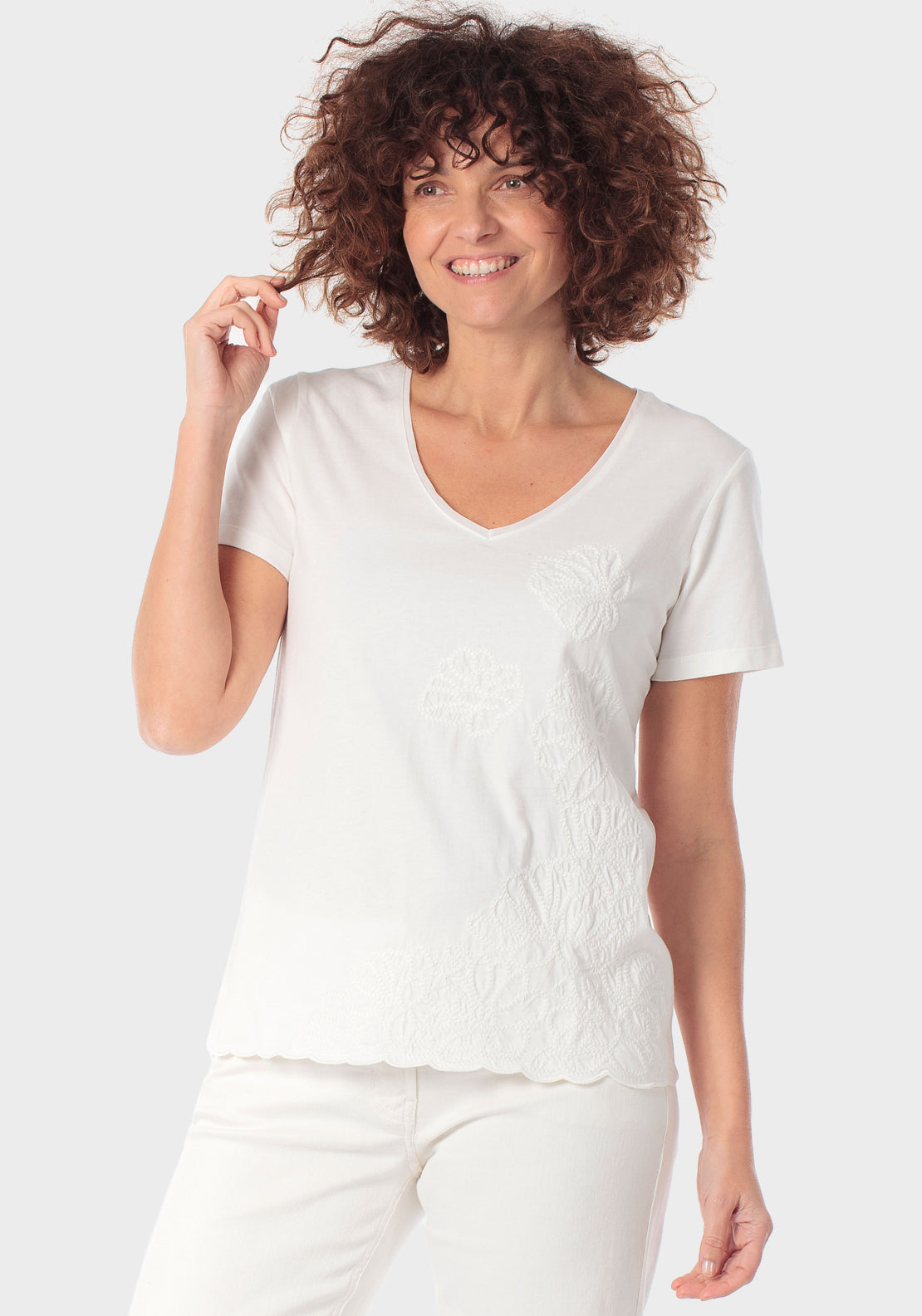 Punt Roma Short Sleeve Embroidered Shirt - White 1 Shaws Department Stores