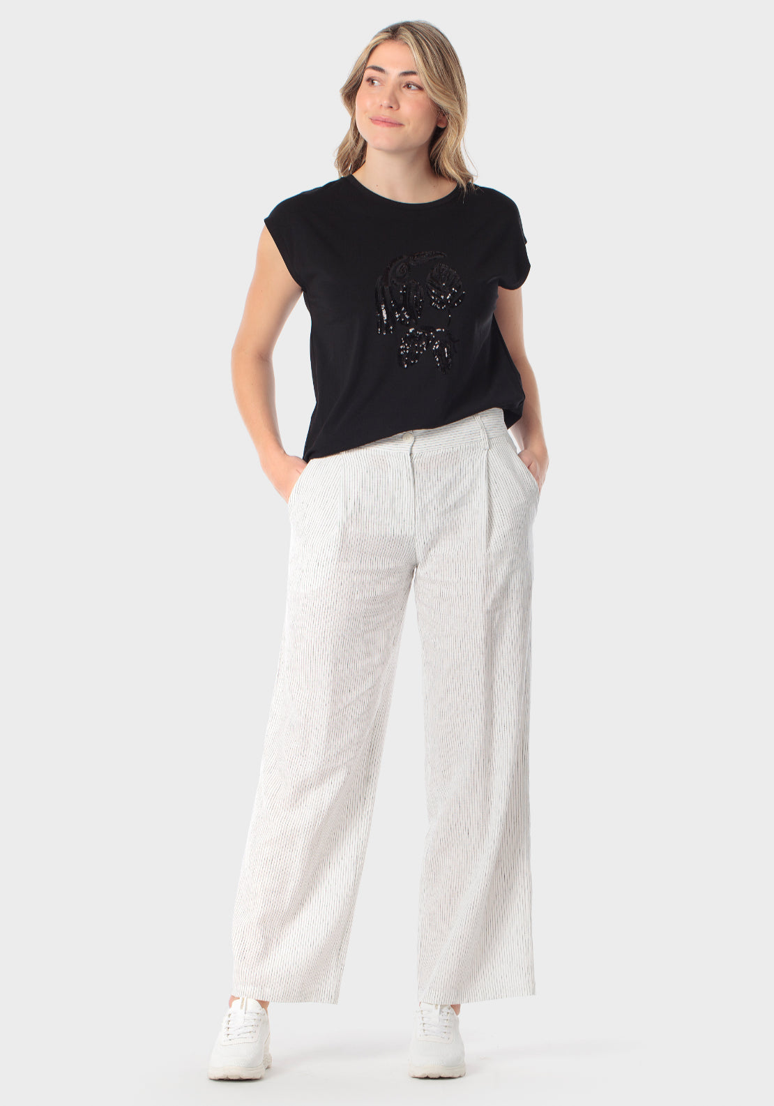 Sequin Print T-Shirt - Black