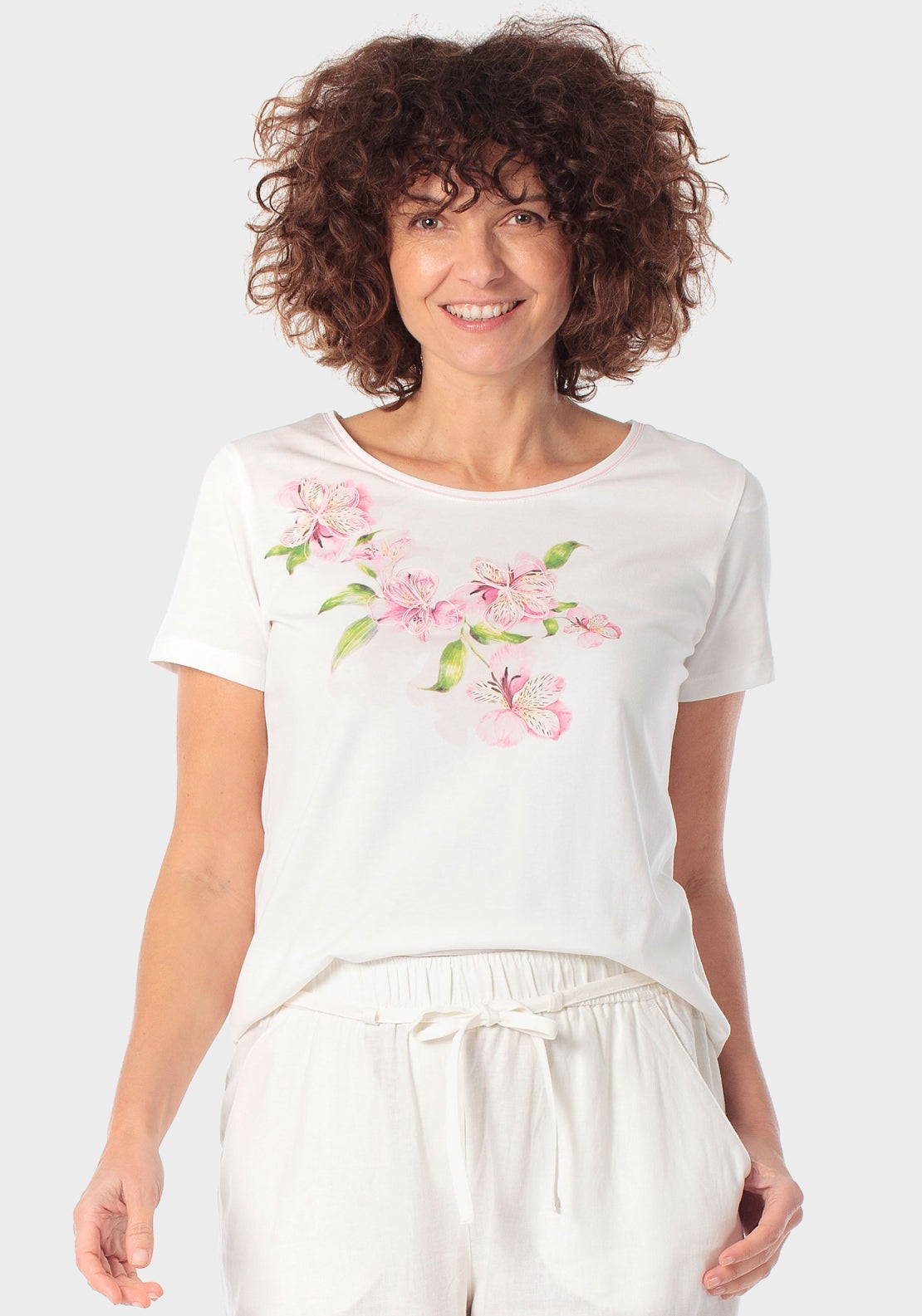 Floral Print Round Neck T-Shirt - White