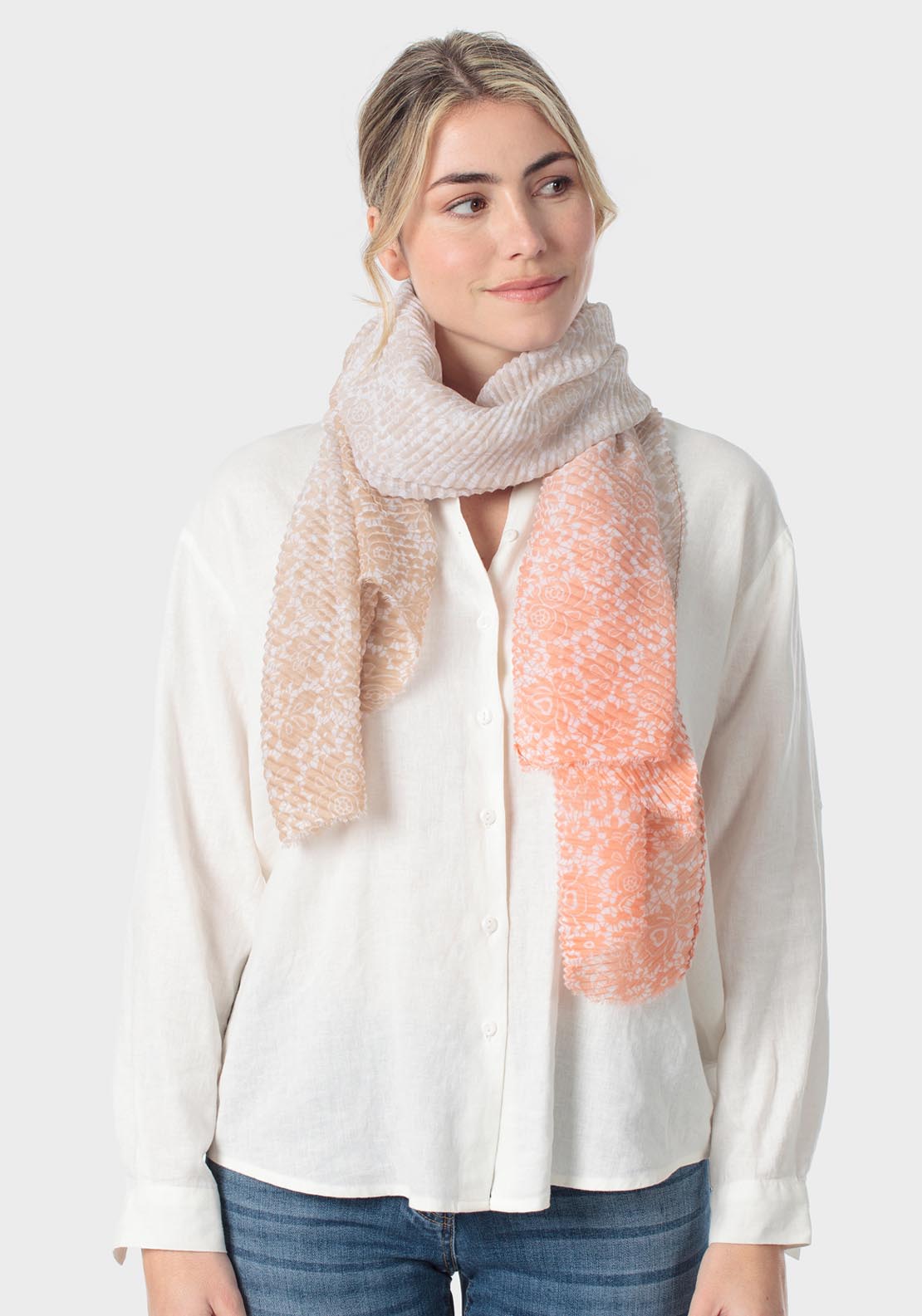 Floral Print Scarf - Beige