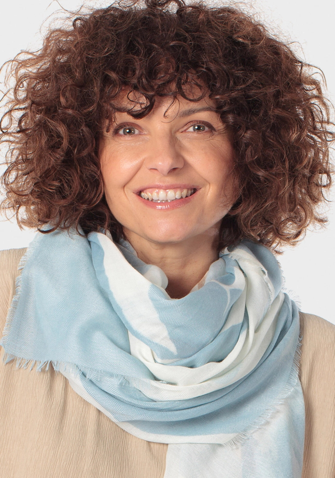 Printed Fringed Pashmina - Beige
