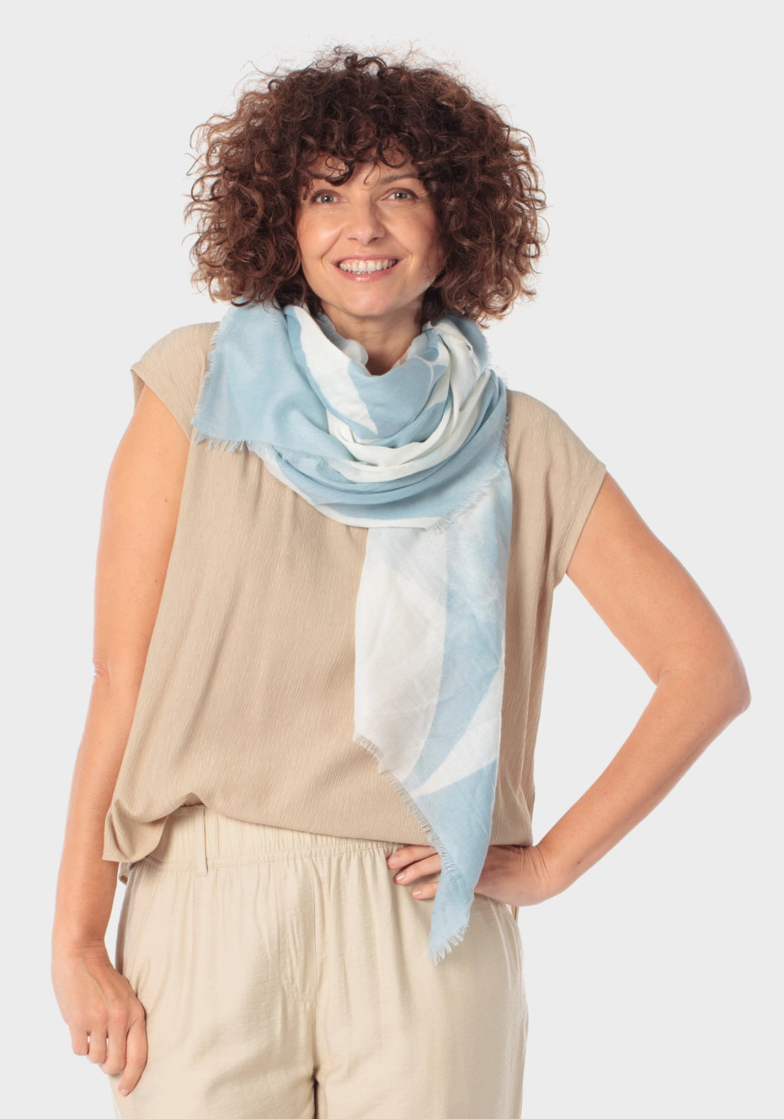 Printed Fringed Pashmina - Beige