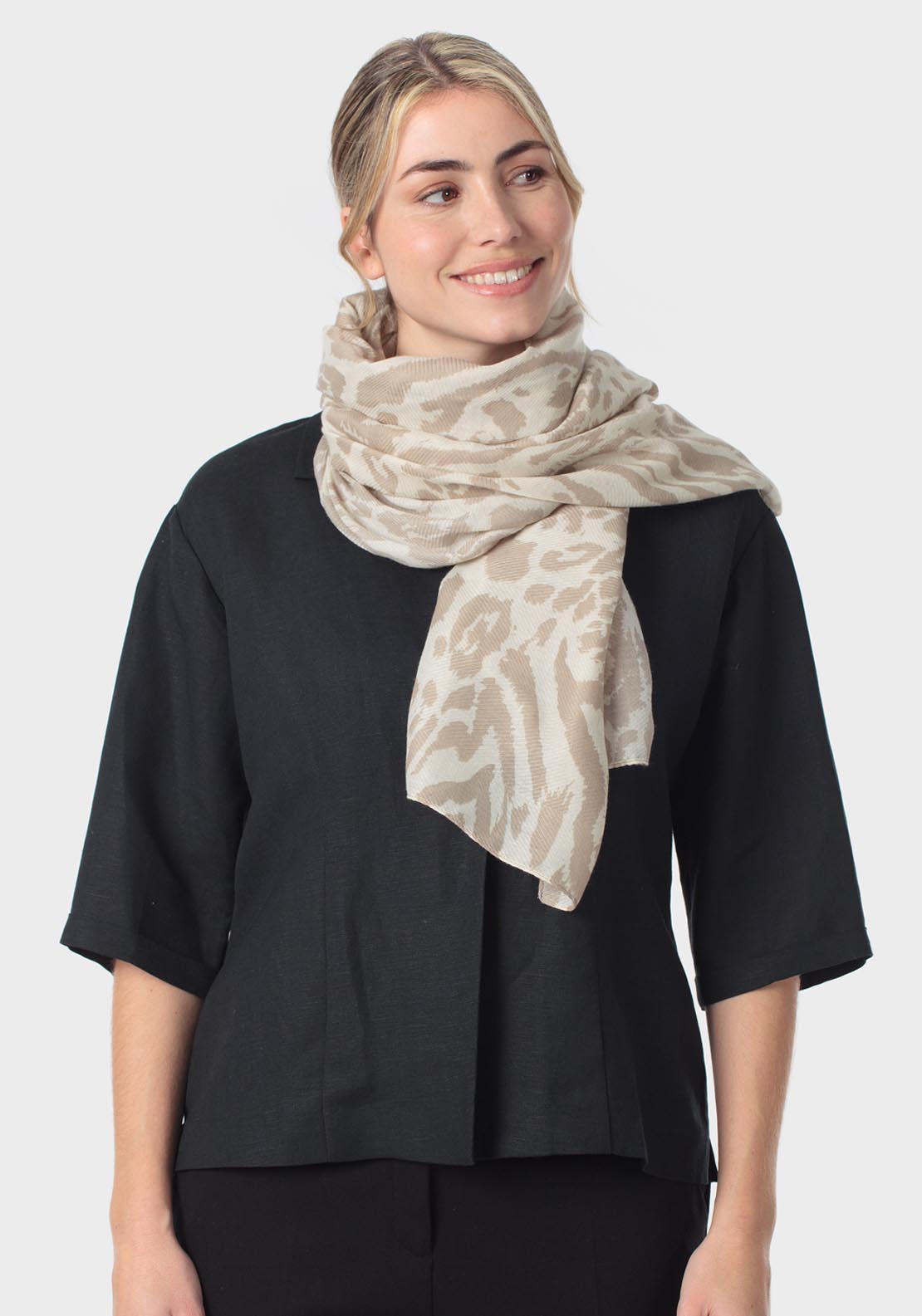 Animal Print Scarf - Beige Stone