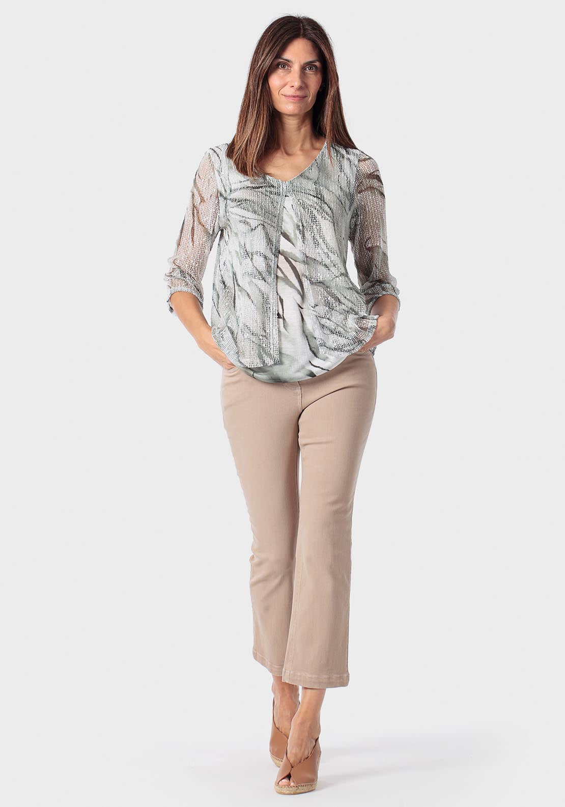 Mesh Faux Twinset - Green Khaki
