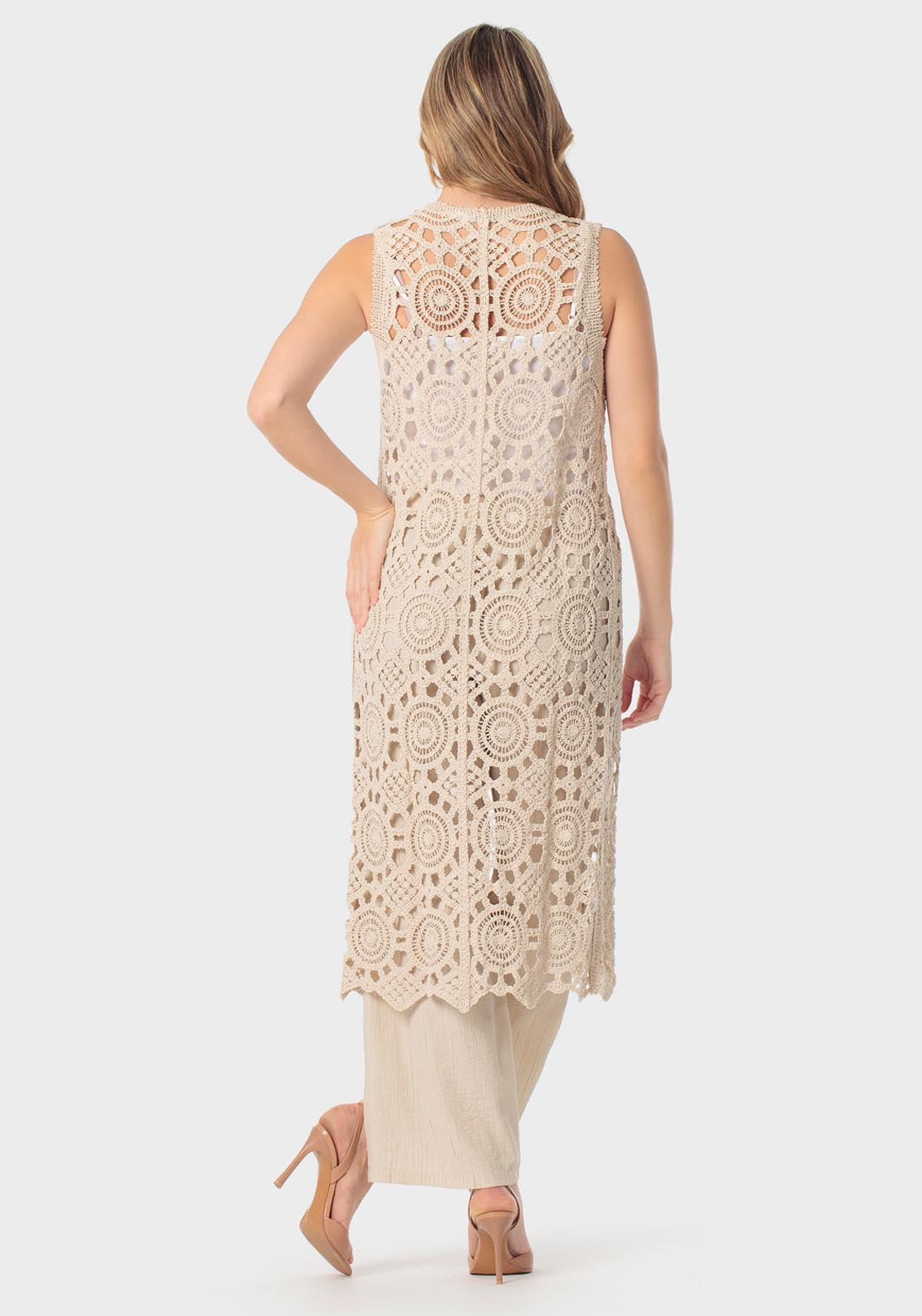 Punt Roma Long Fantasy Waistcoat - Beige 2 Shaws Department Stores
