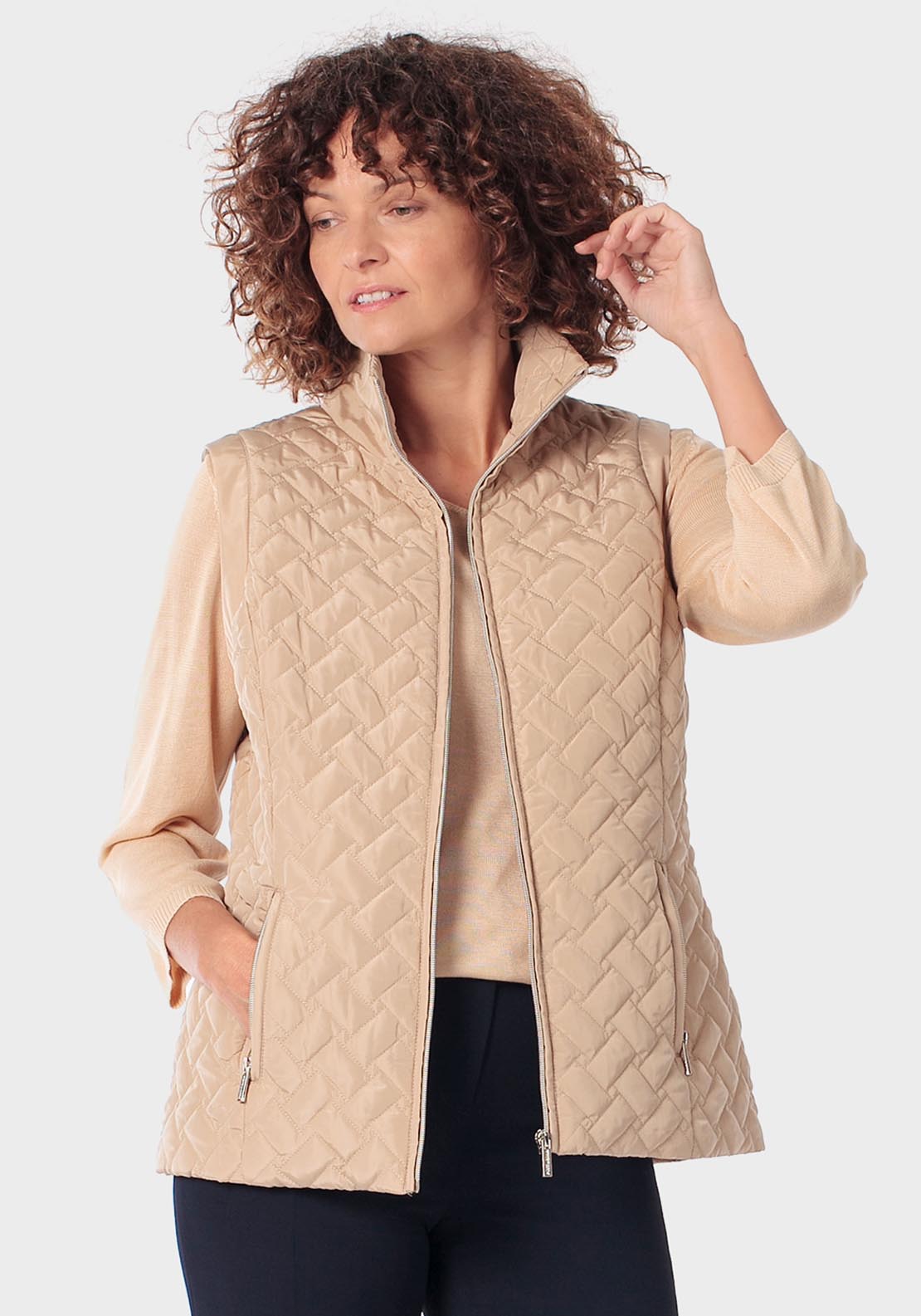 High Neck Padded Waistcoat - Beige