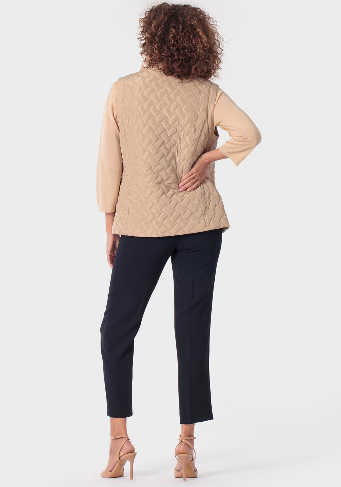 High Neck Padded Waistcoat - Beige