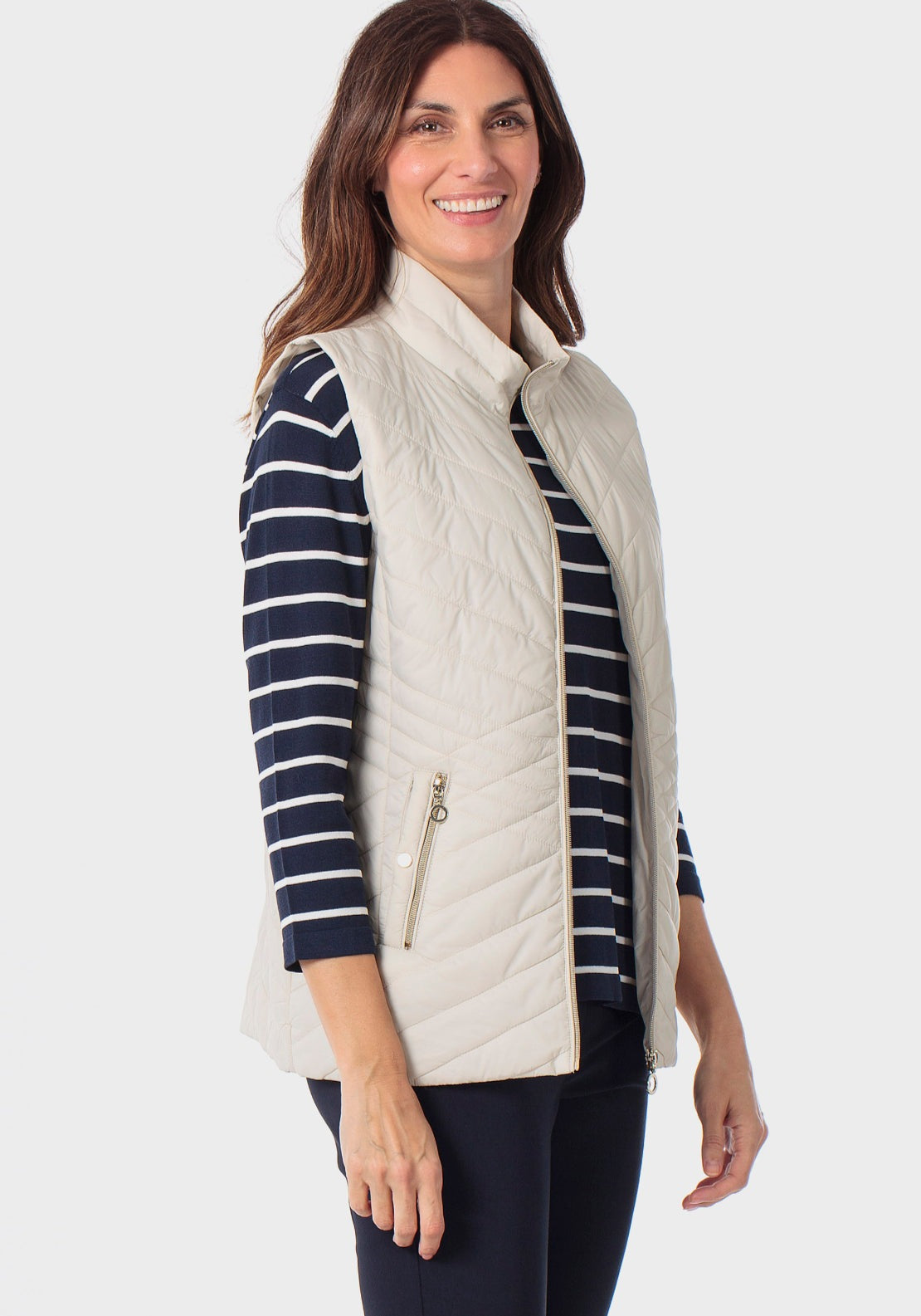 Punt Roma Light Puffer Gilet With Zip Pockets - Beige 1 Shaws Department Stores