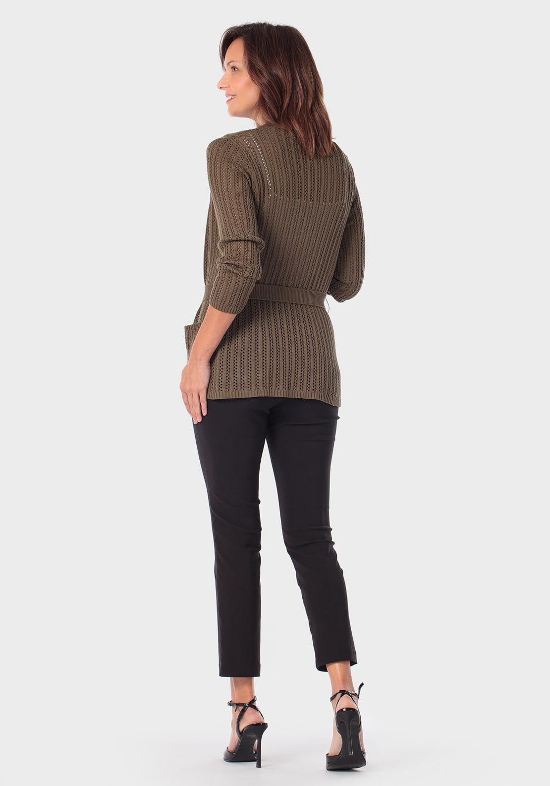 Belted Cardigan - Green Khaki