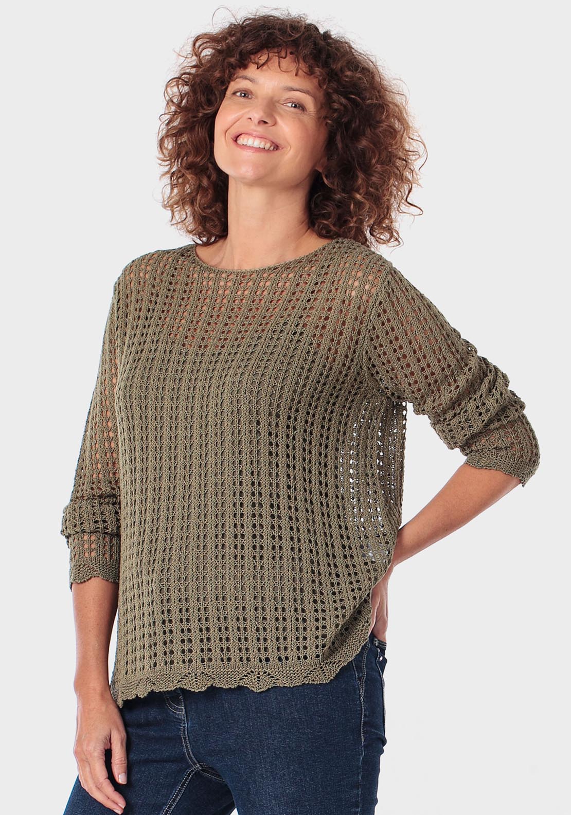 Openwork Sweater - Green Khaki