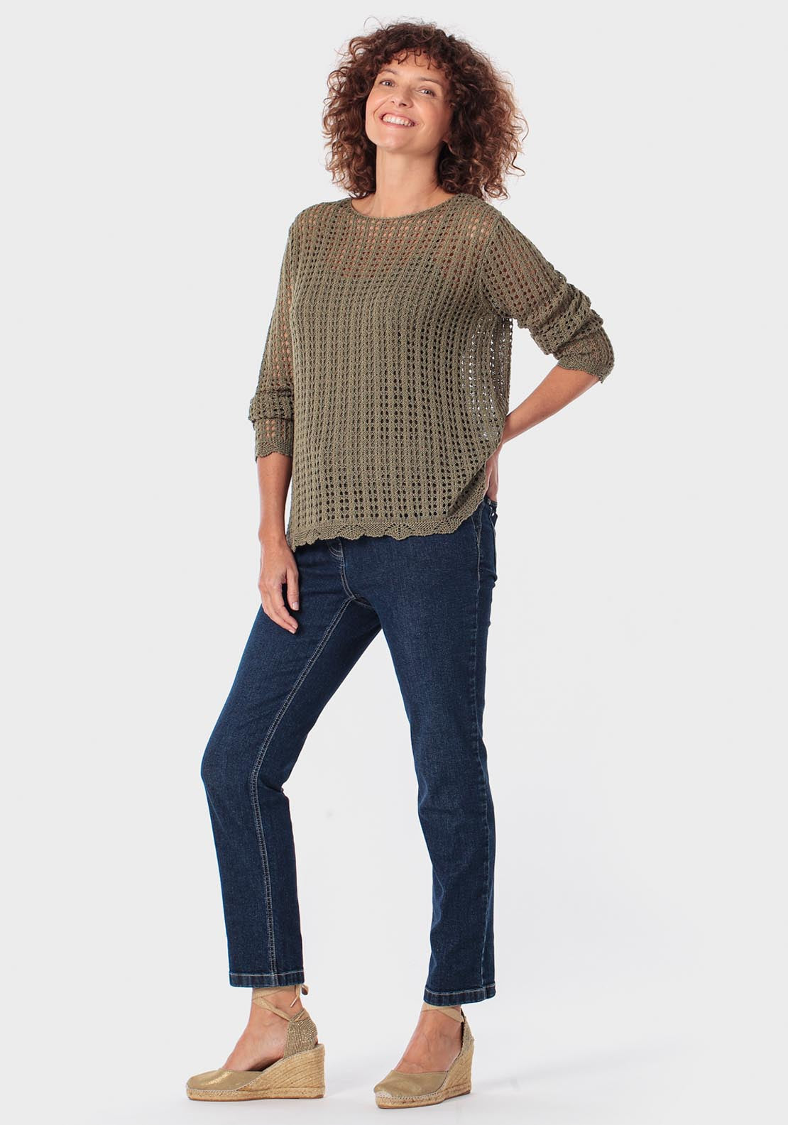 Openwork Sweater - Green Khaki
