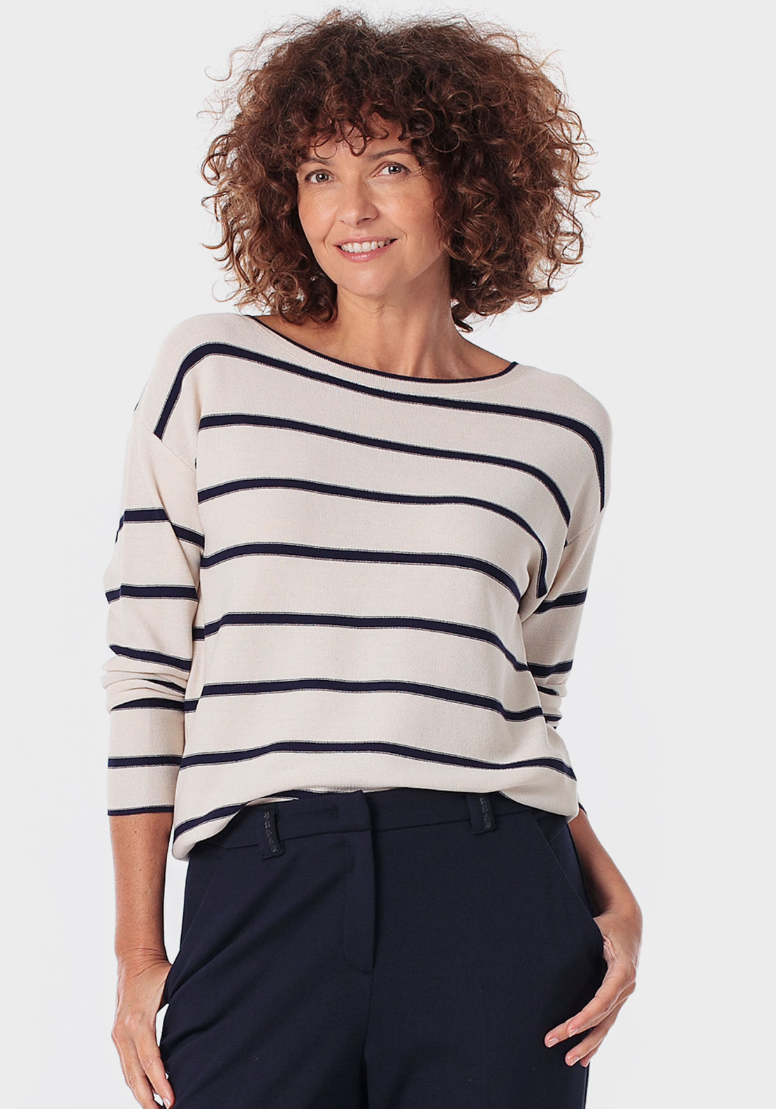 Punt Roma Striped Sweater - Blue Navy 1 Shaws Department Stores