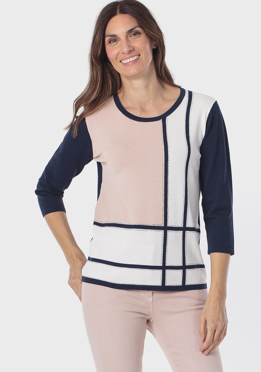 Rhinestone Intarsia Sweater - Blue Navy