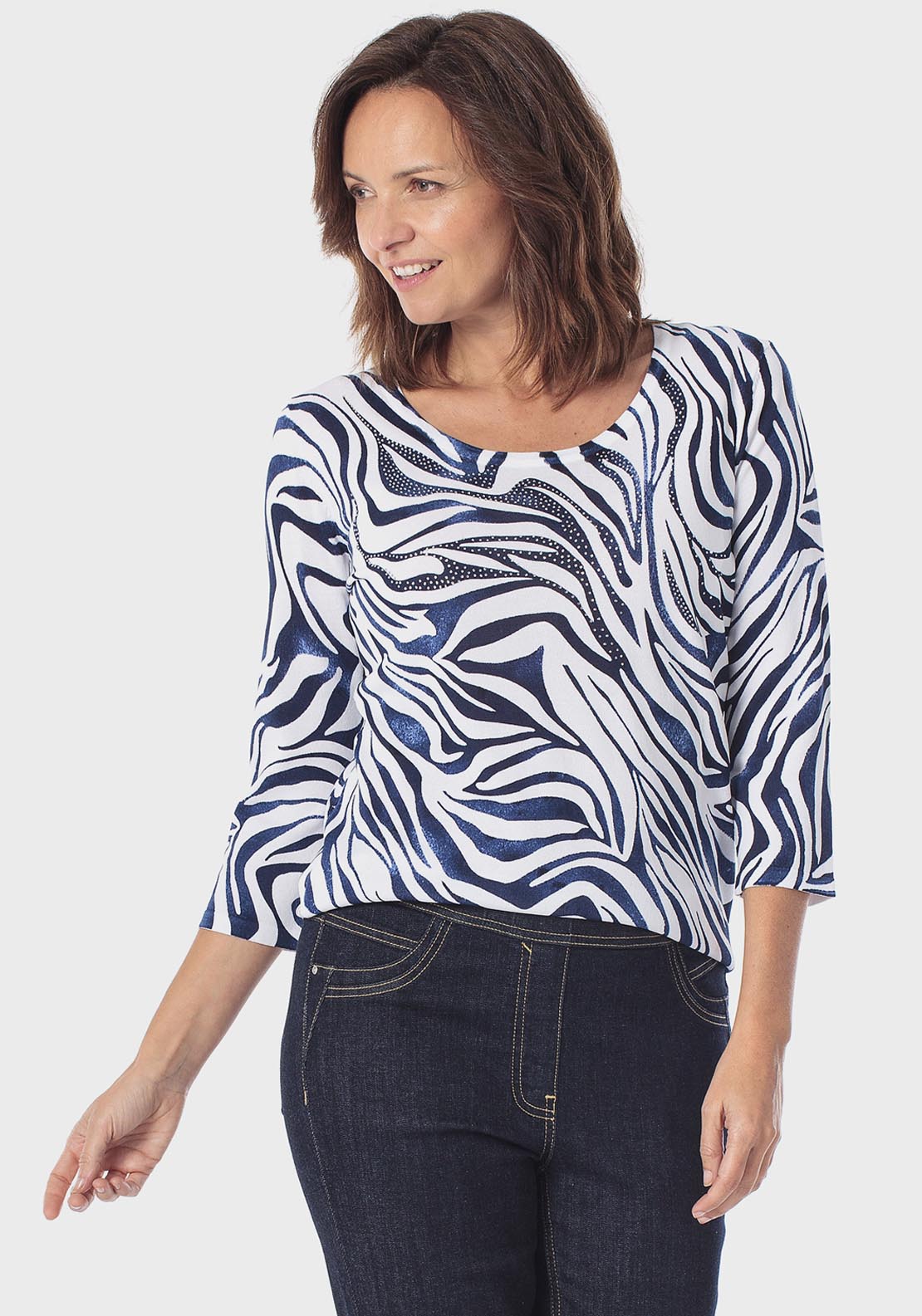 Punt Roma Rhinestone Print Sweater - Blue Navy 1 Shaws Department Stores
