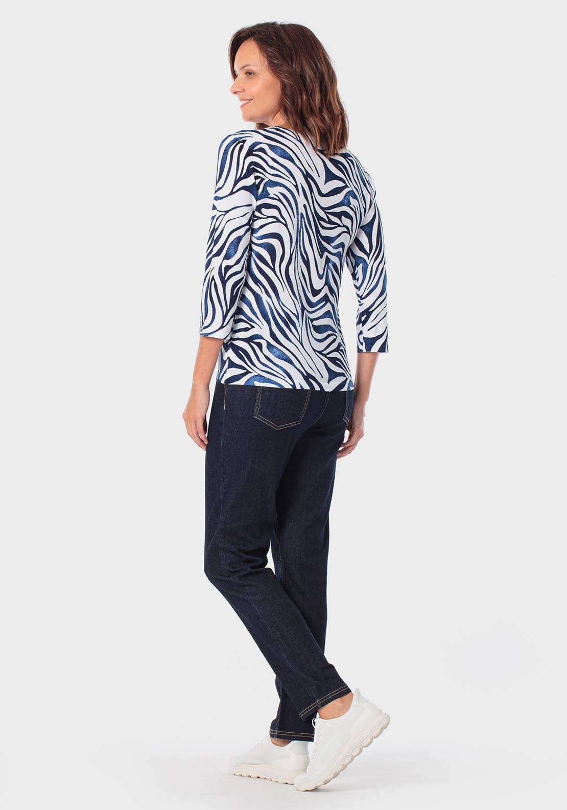 Punt Roma Rhinestone Print Sweater - Blue Navy 4 Shaws Department Stores