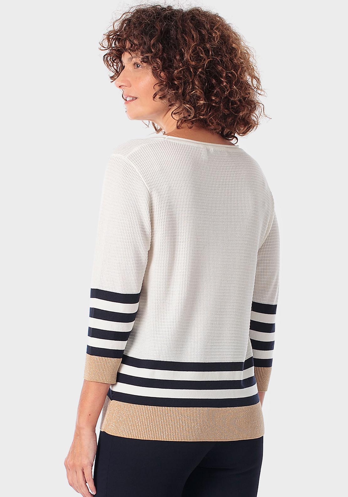 Striped Sweater With Metallic Thread - Beige