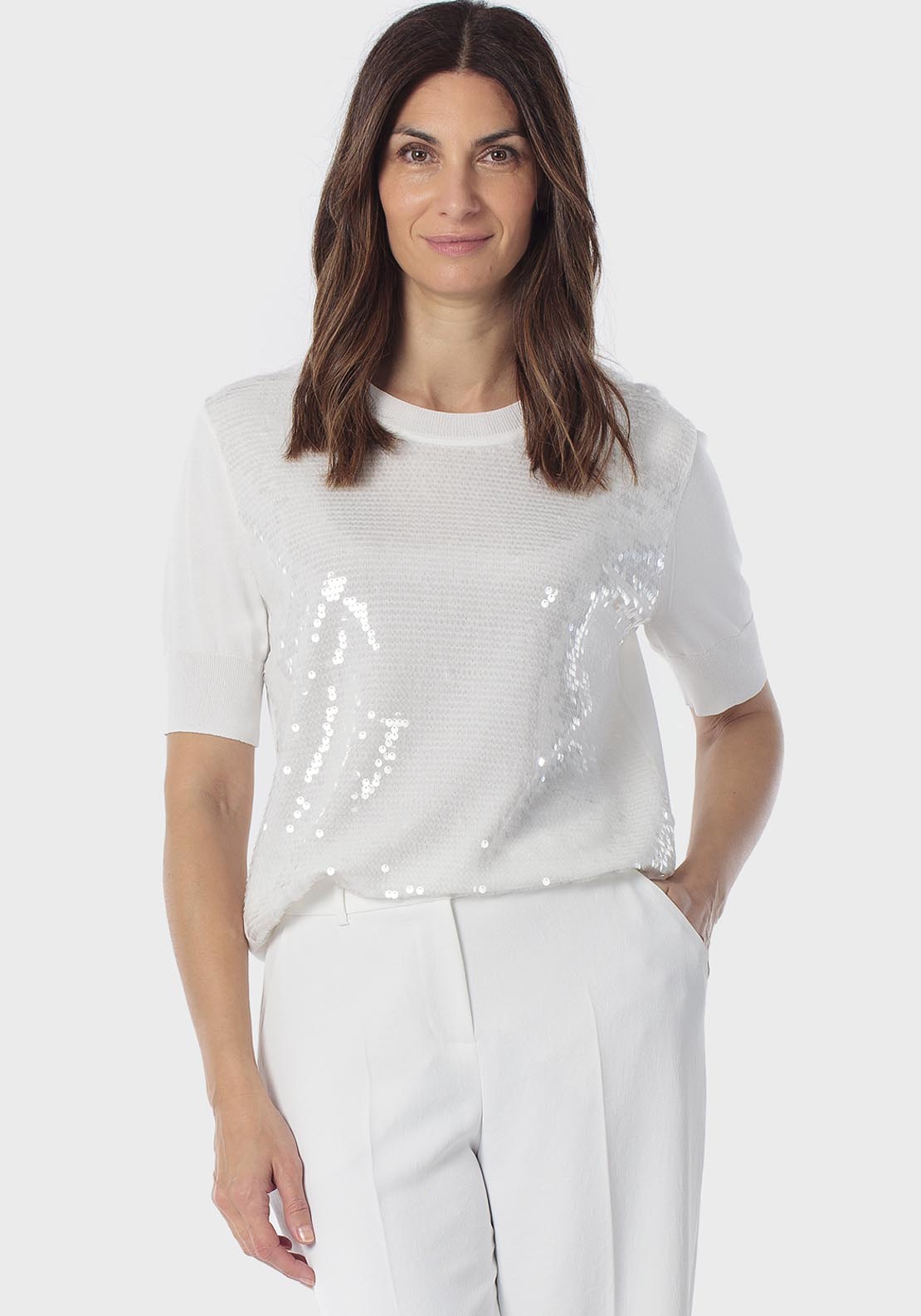 Punt Roma Sequins Sweater - White Talc 1 Shaws Department Stores