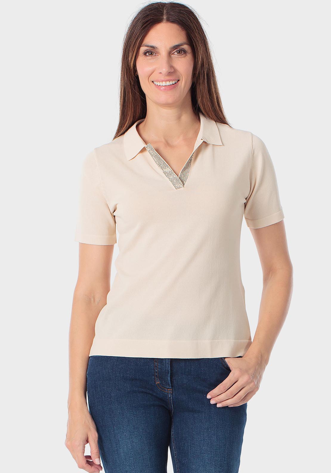 Punt Roma Polo Sweater - Beige 1 Shaws Department Stores