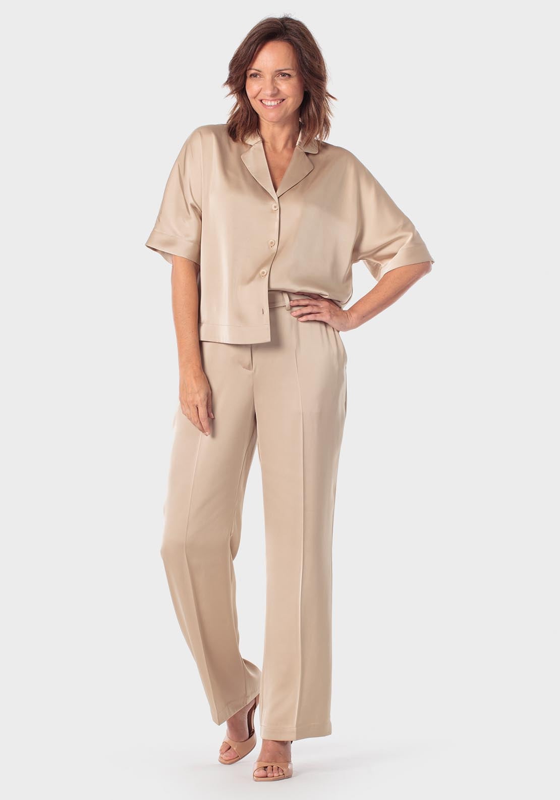 Satin Trousers - Beige Sand