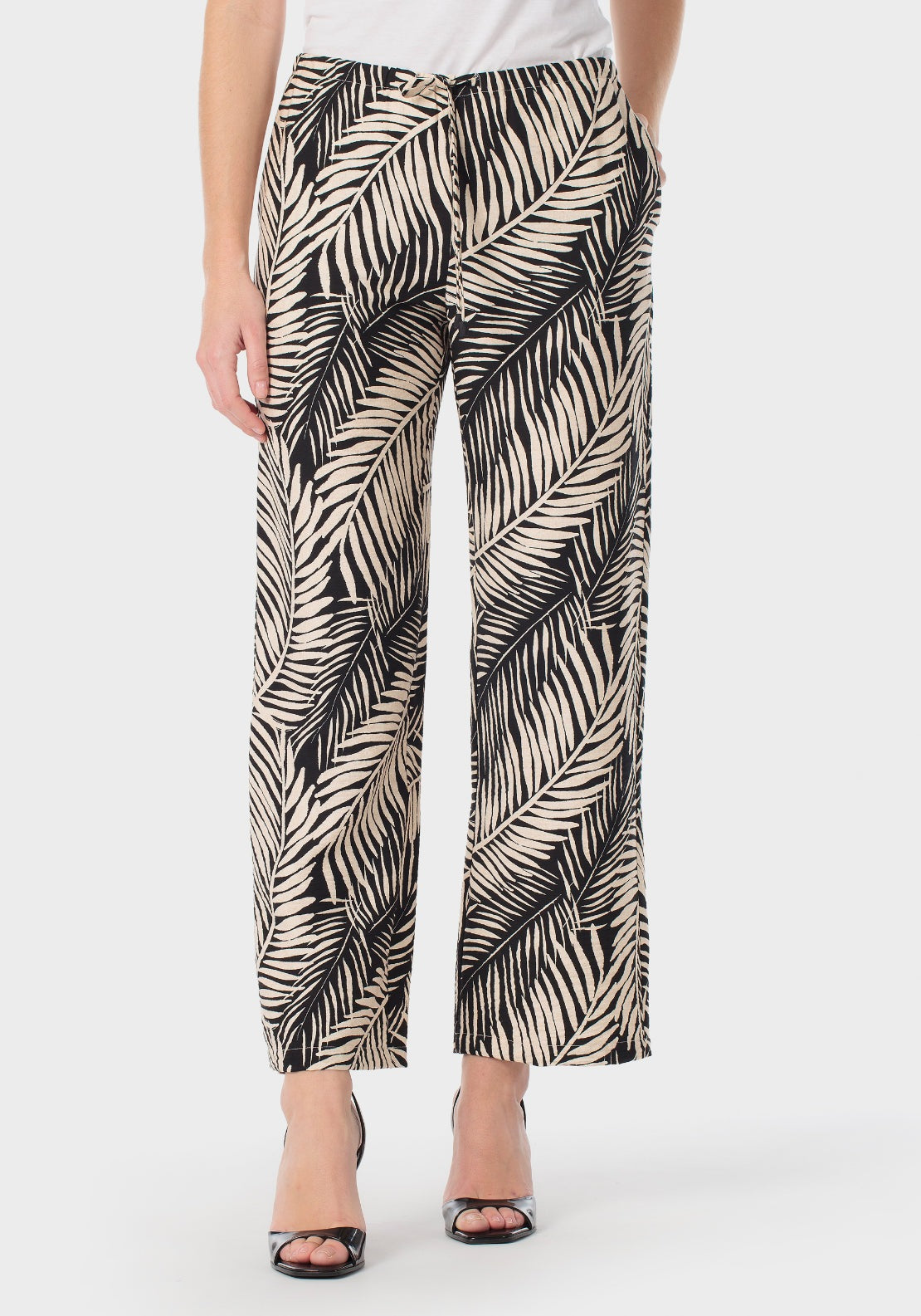 Leaf Print Trousers - Beige