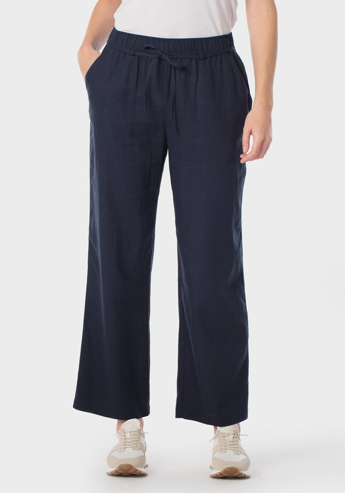 Punt Roma Adjustable Waisted Linen Trousers - Navy 1 Shaws Department Stores