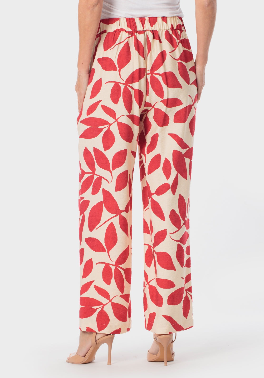 Leaf Print Trousers - Red