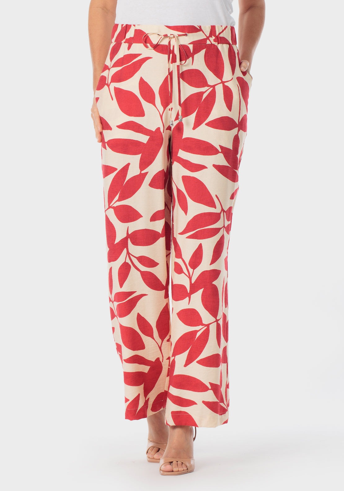 Leaf Print Trousers - Red