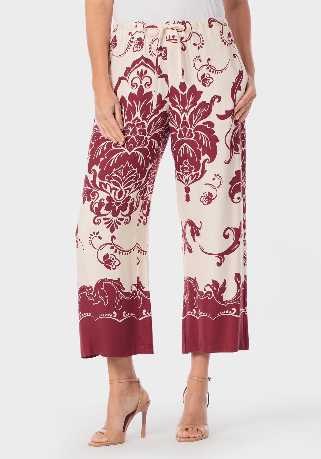 Punt Roma Printed Culotte Trousers - Red 1 Shaws Department Stores