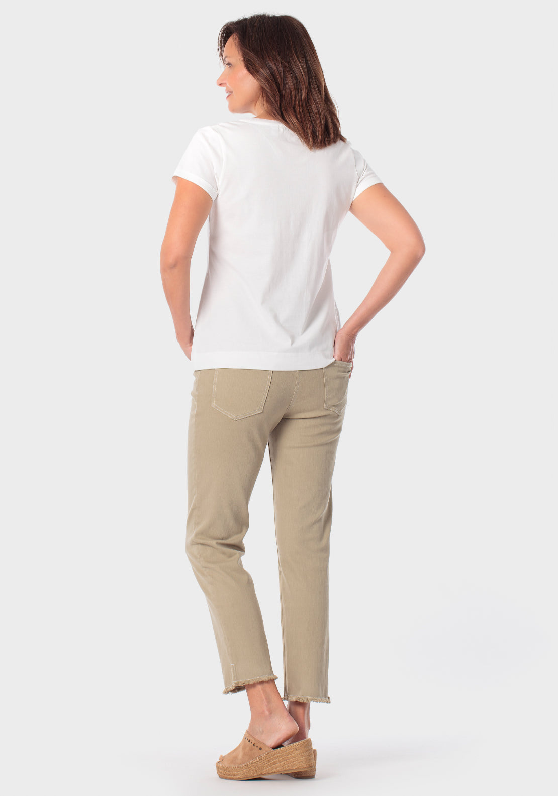 Cotton Capri Trousers With Fringe Detail - Green