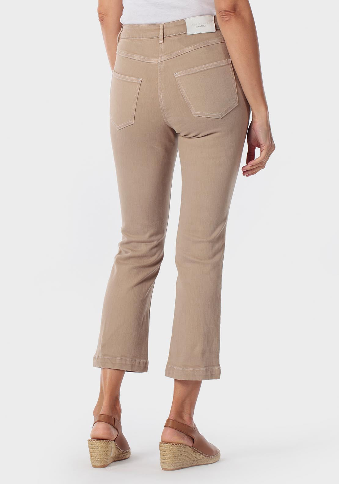 Embroidered Flare Jeans - Beige