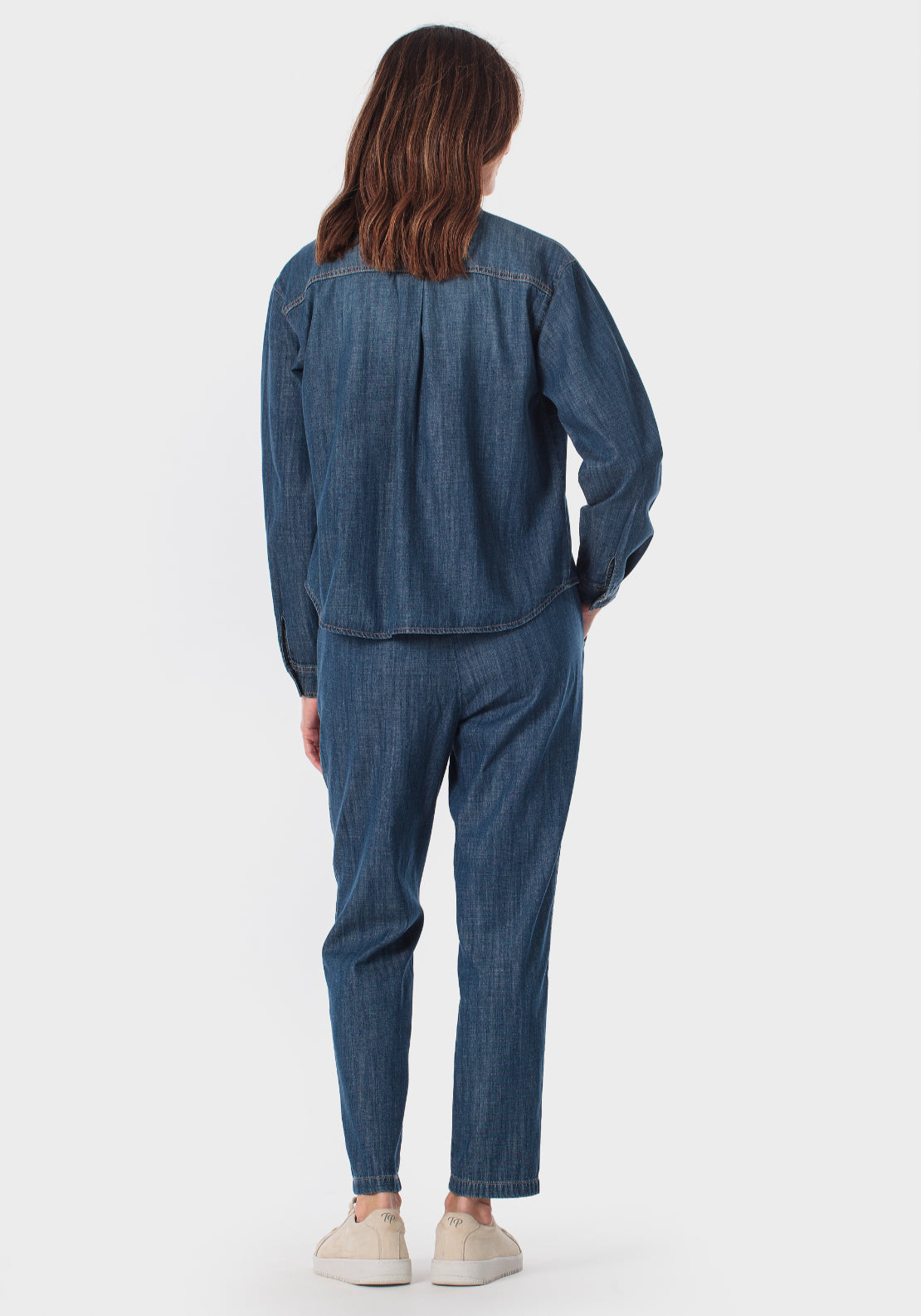 Denim Look Chambray Trousers - Blue Denim