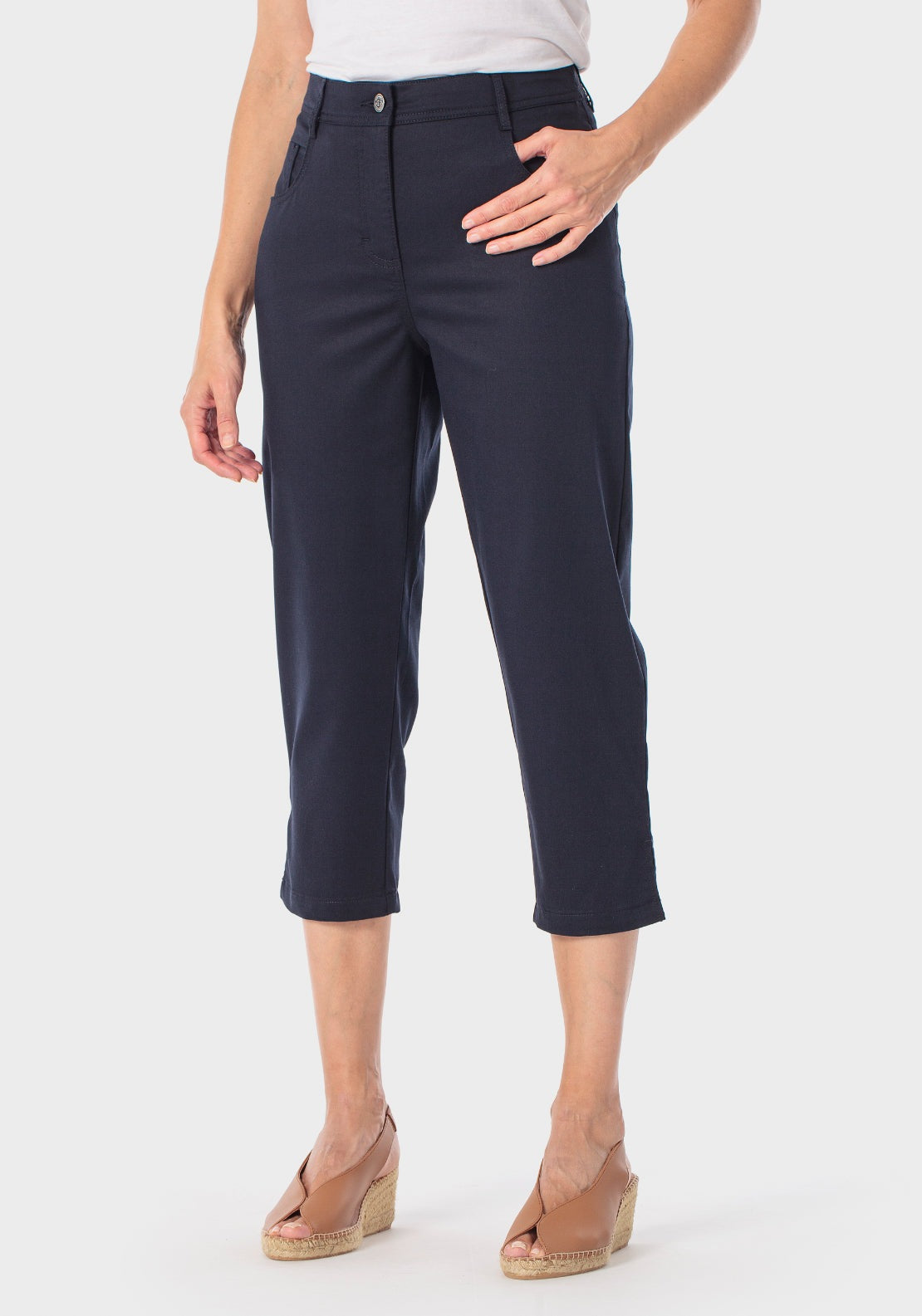 Cotton Crop Trousers - Navy