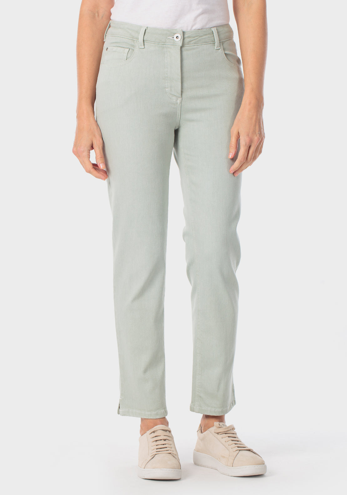 Cotton Capri Trousers With Slits - Green