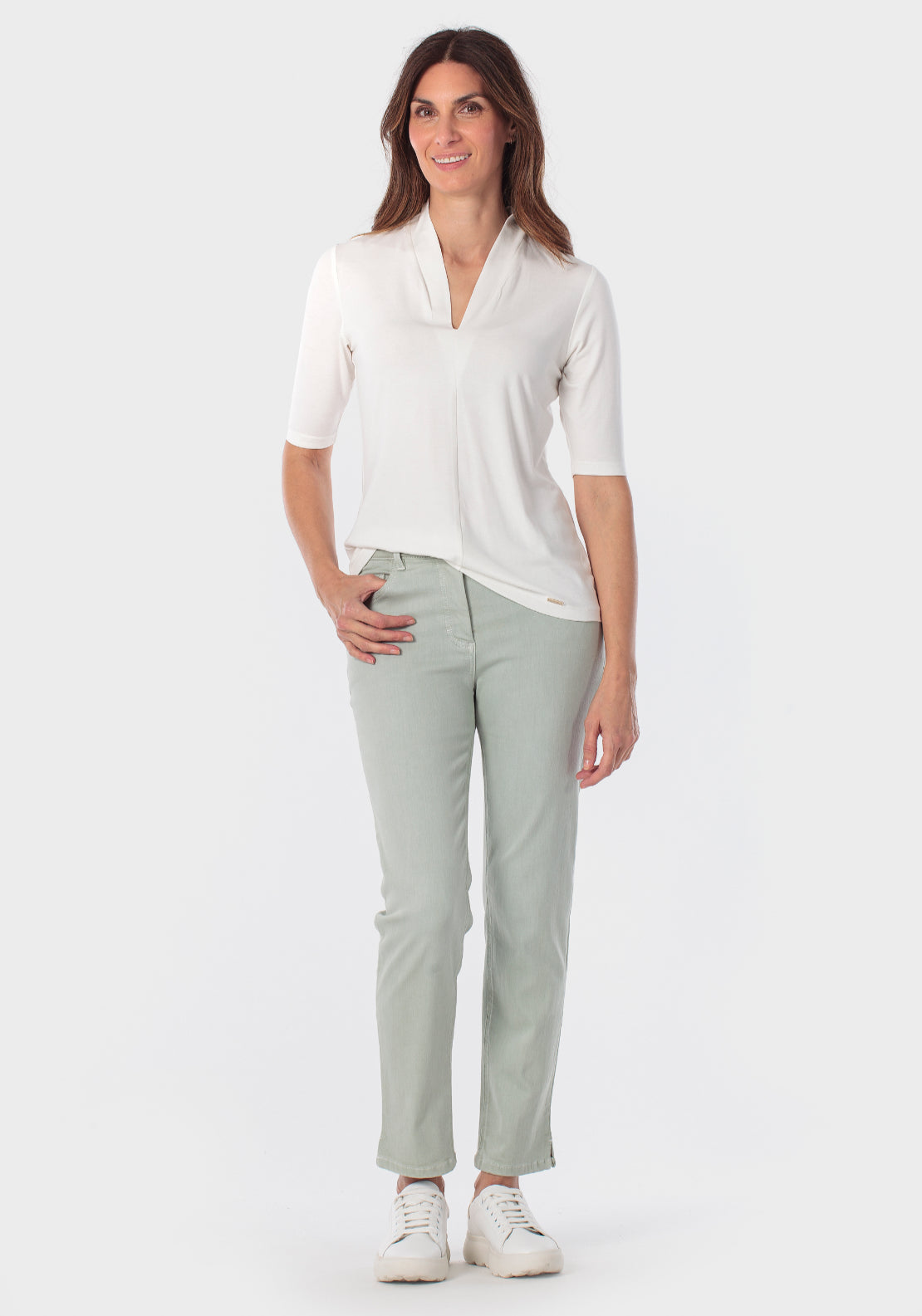 Cotton Capri Trousers With Slits - Green