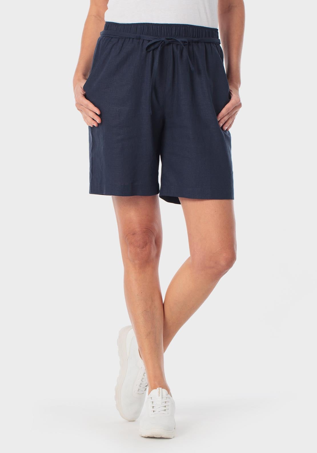 Punt Roma Linen Bermuda Adjustable Shorts - Navy 1 Shaws Department Stores